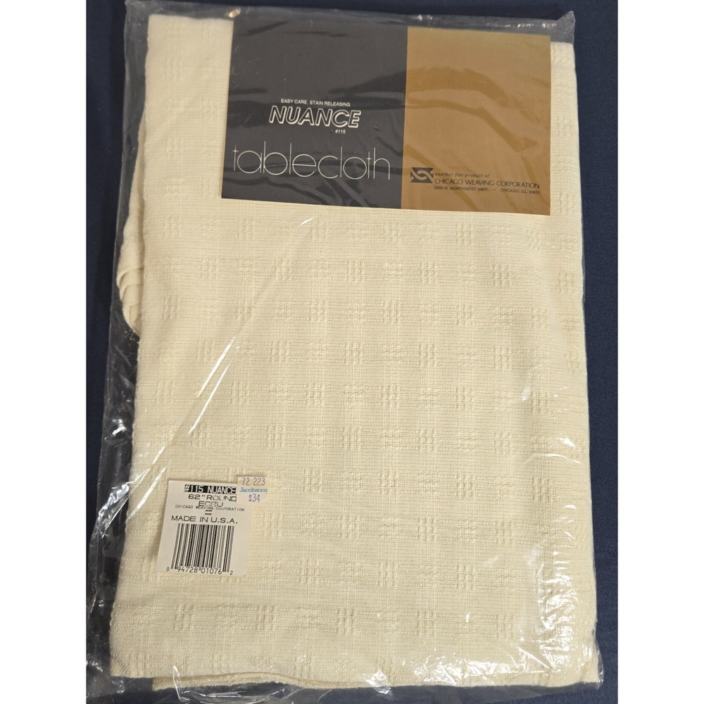 Chicago Weaving Corp. Tablecloth 62" Round Beige Made in U.S.A - Picture 2 of 6